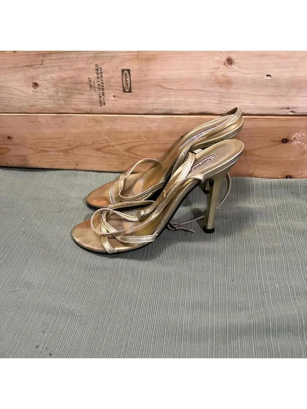 Charles David Gold Metallic Genuine Leather Strappy Heels Womens Size 7 B